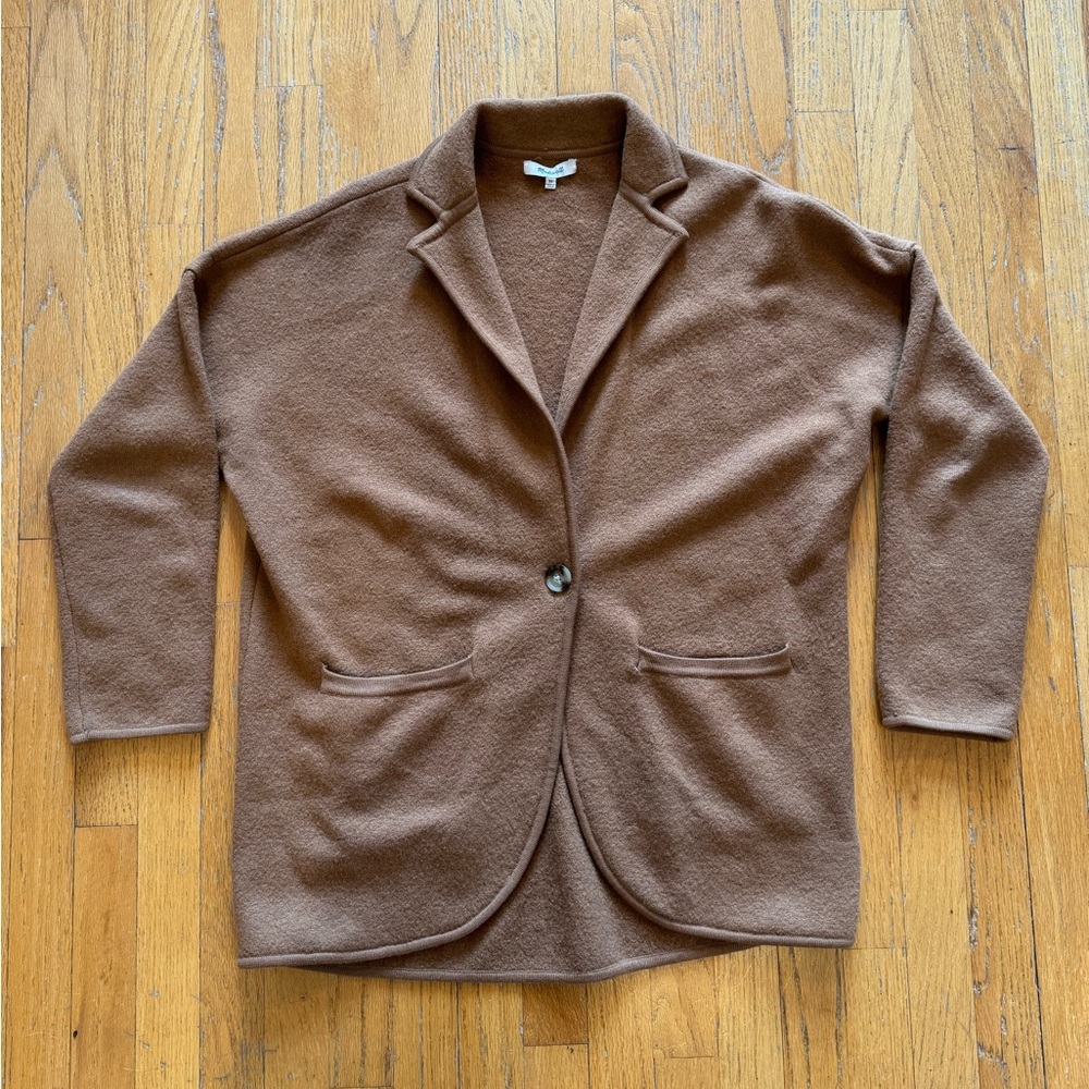 Madewell Saville Wool Sweater Blazer w/ Pocket One Button Closure, Brown, XS